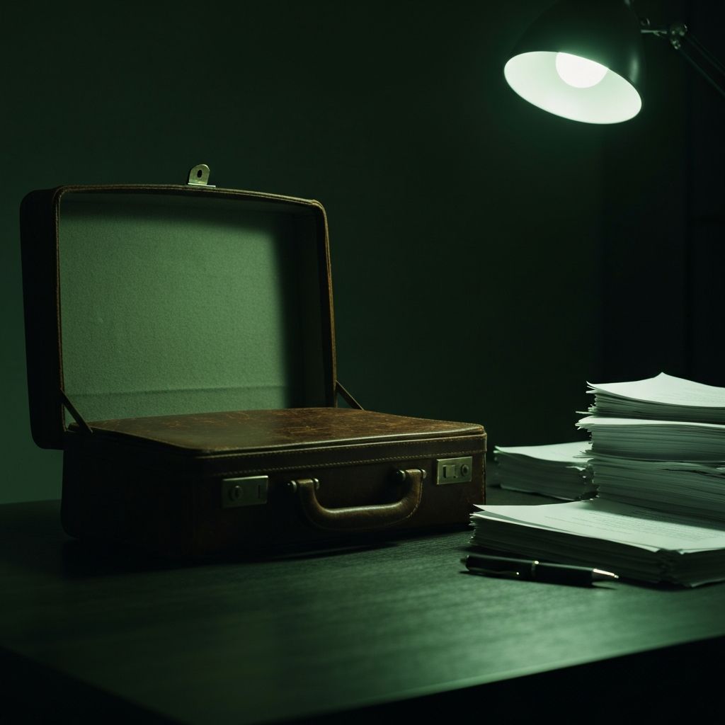 Legal briefcase on a dark wooden desk