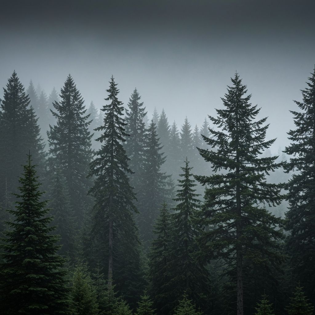 Misty Oregon evergreen forest